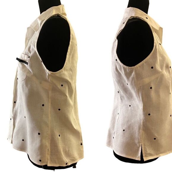 Richard Malcom 100% Irish Linen White with Black‎ Polkadot Sleeveless Top - Picture 3 of 12